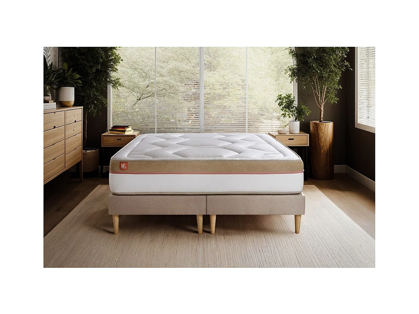 Ensemble LE COSY 160x200cm Mémoire de forme 7 zones de confort - Ep. 30cm + double sommiers Beige