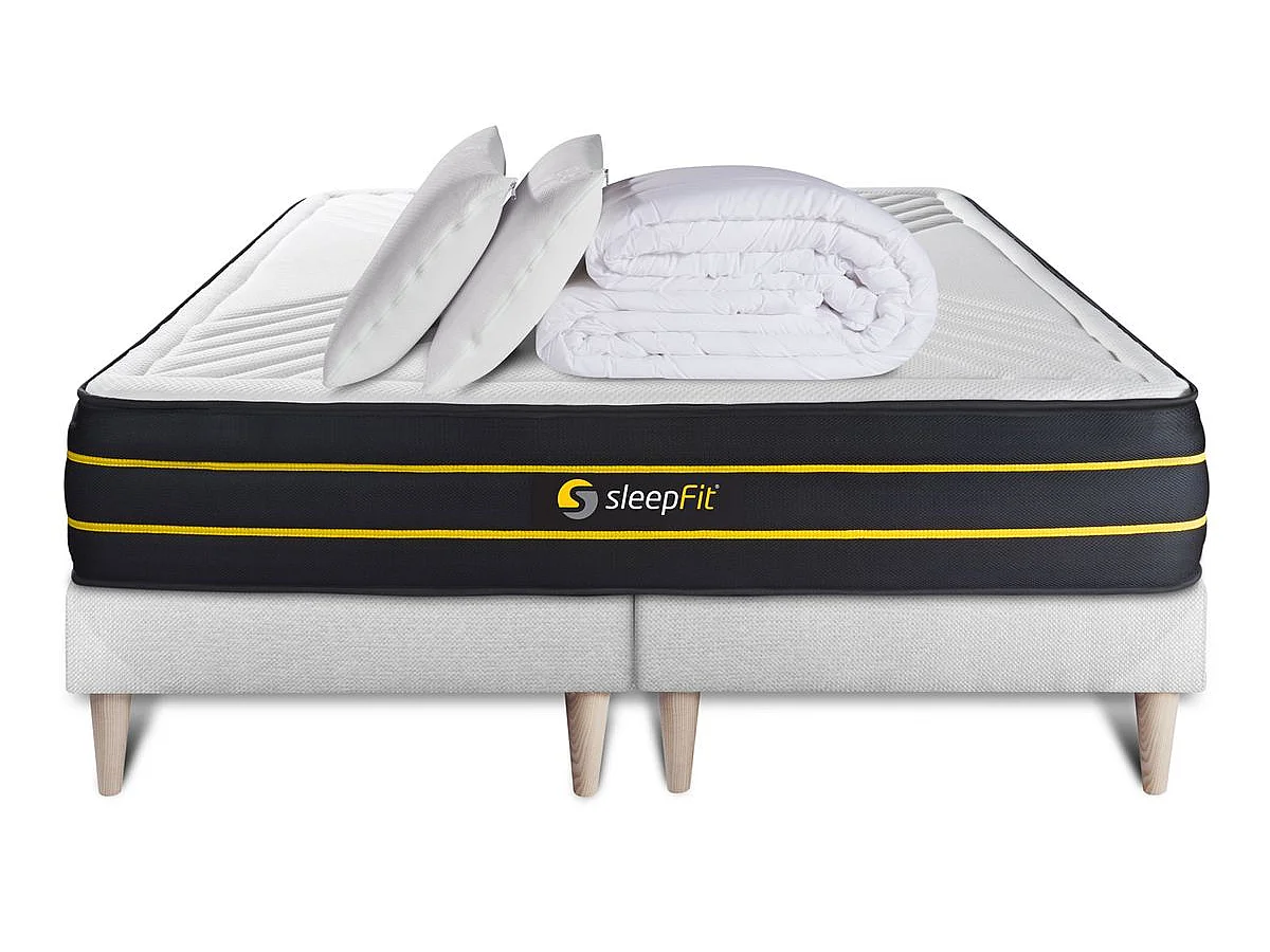 Pack matelas ULTRA 160x200 + double sommiers blanc 80x200 + Couette + 2 oreillers