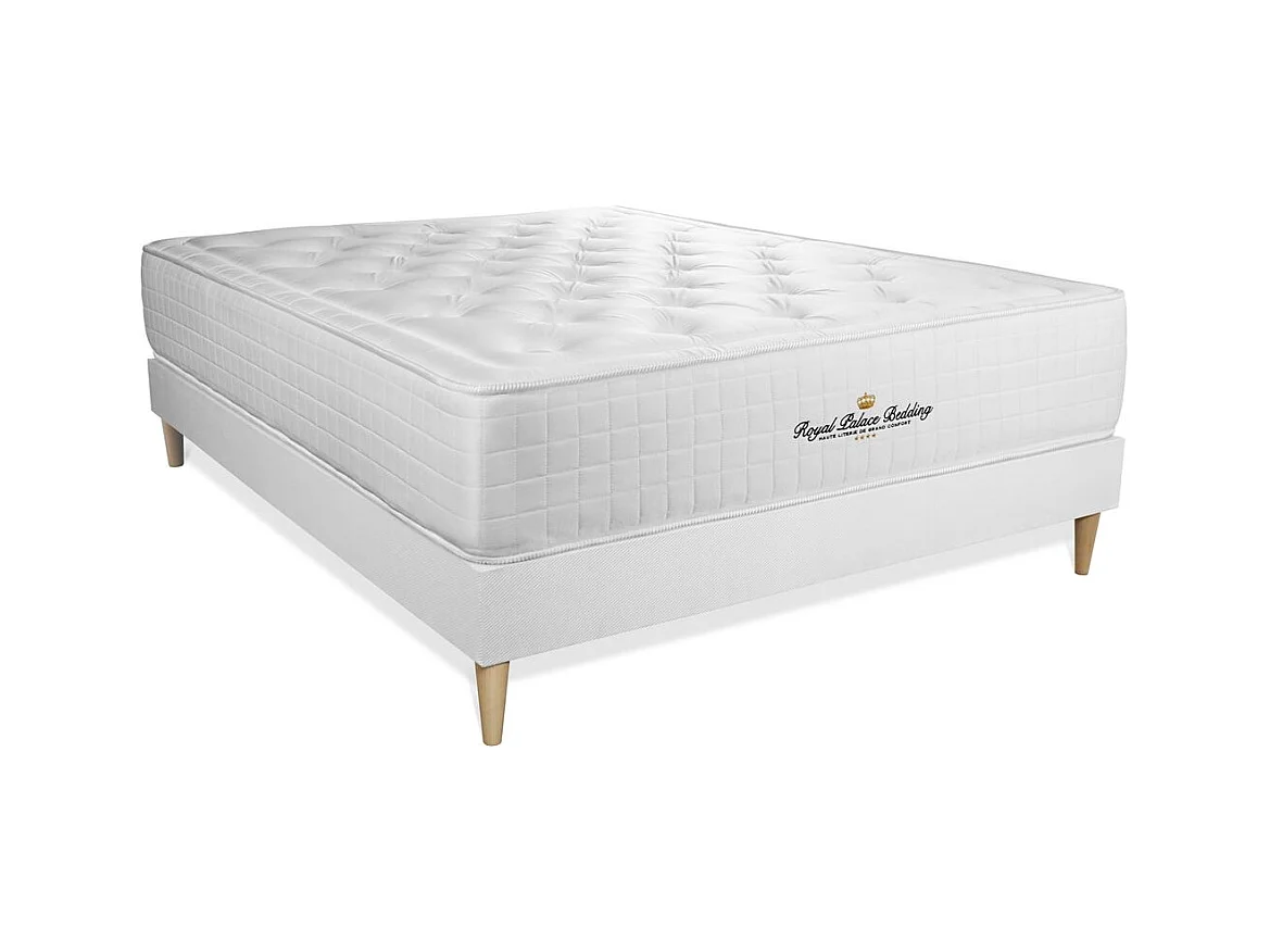 Ensemble matelas à mémoire de forme maxi épaisseur Buckingham 200x200 sommier KIT blanc