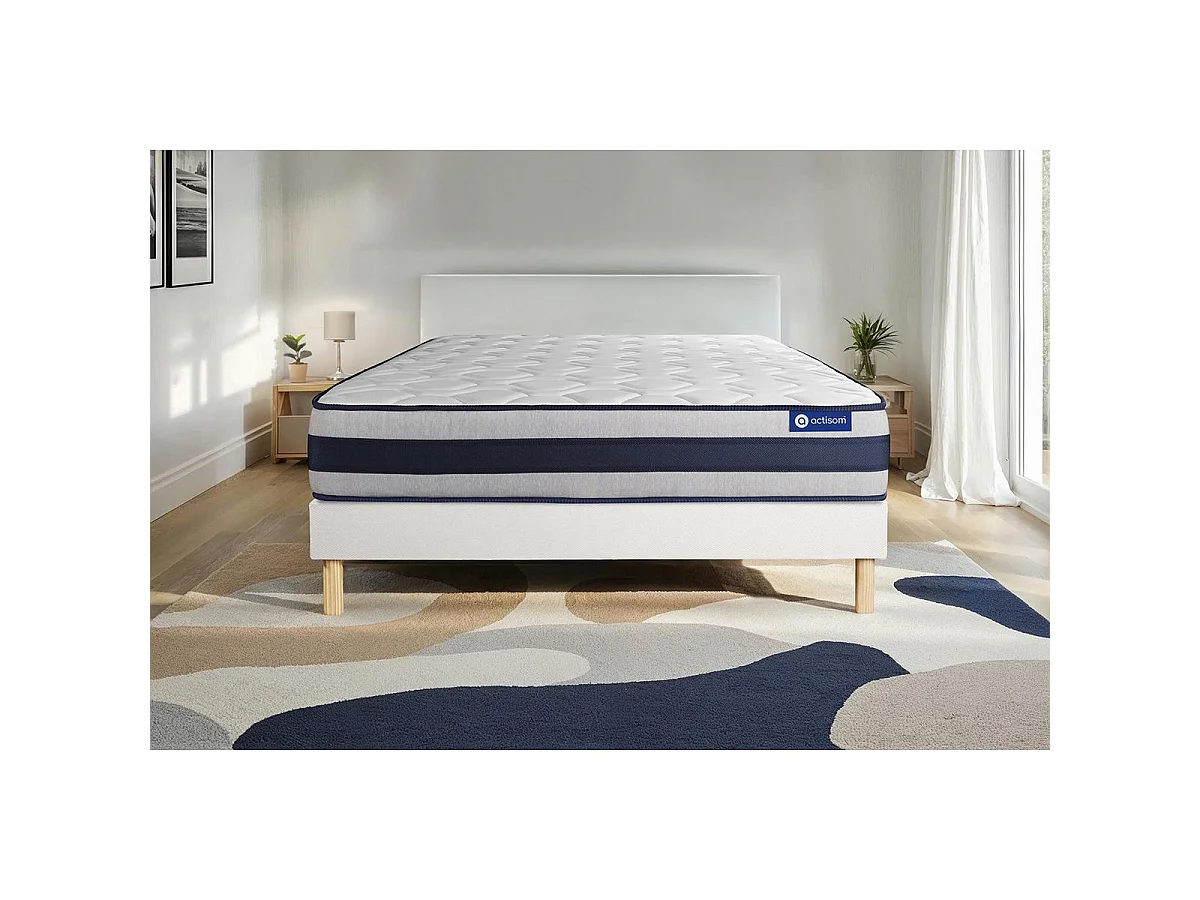 Ensemble matelas Latex et Mémoire de forme ACTILATEX ERGO 90x190 cm Maxi épaisseur 5zones de confort + sommier KIT blanc