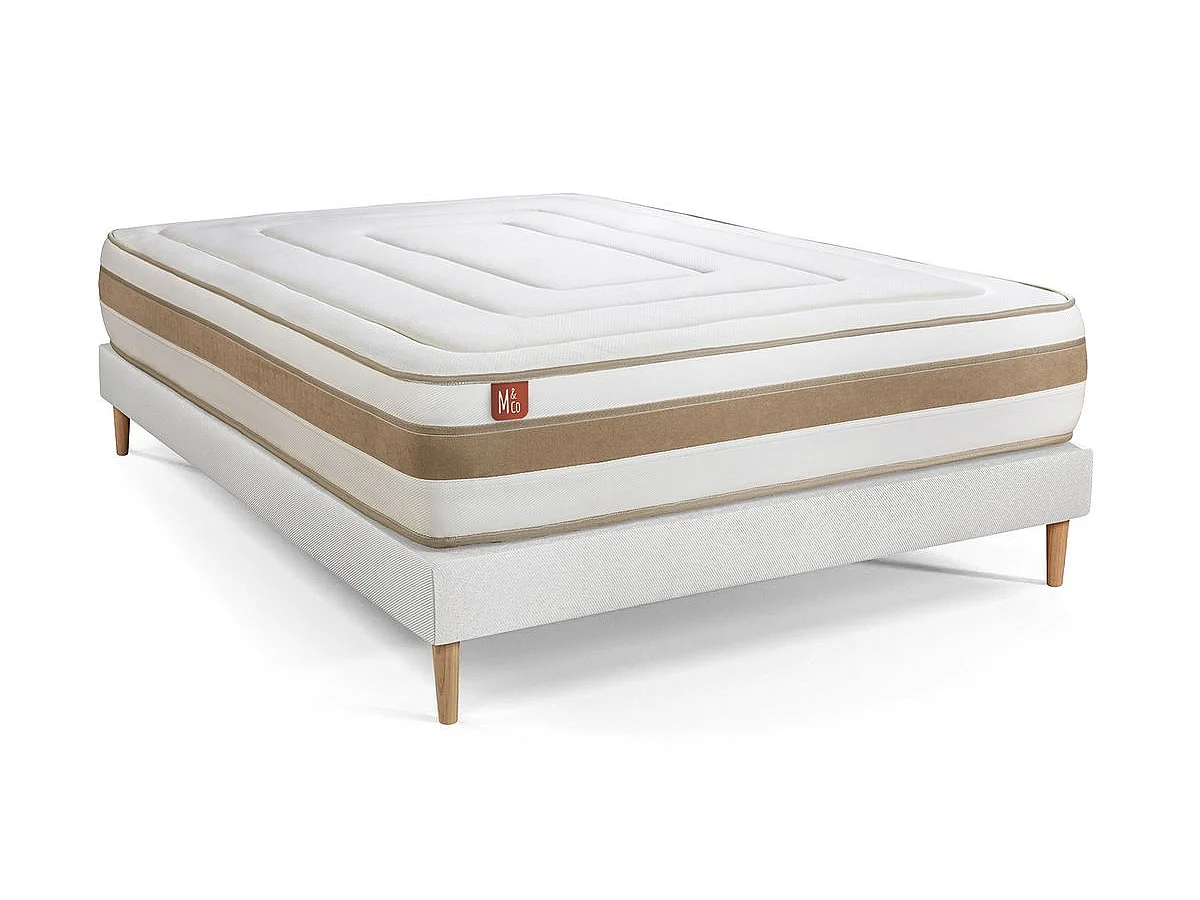 Ensemble LE RAFFINÉ 140x190cm Ressorts ensachés + Mémoire de forme BioVisco - Maxi épaisseur 26cm + sommier Blanc