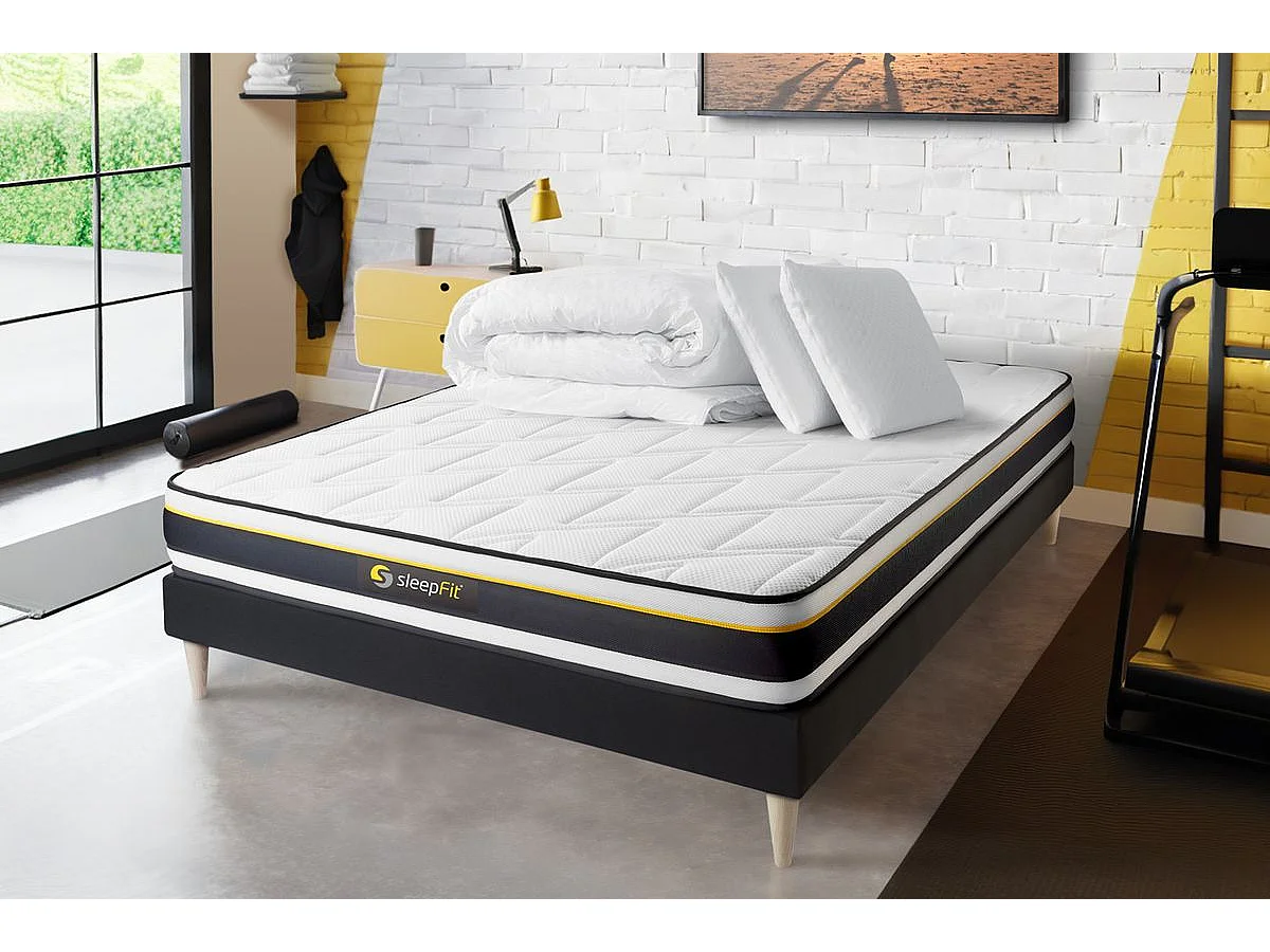 Pacchetto letto completo - Materasso 160x200cm + Box spring con doghe (kit) + 2 cuscini + Piumino - Soft