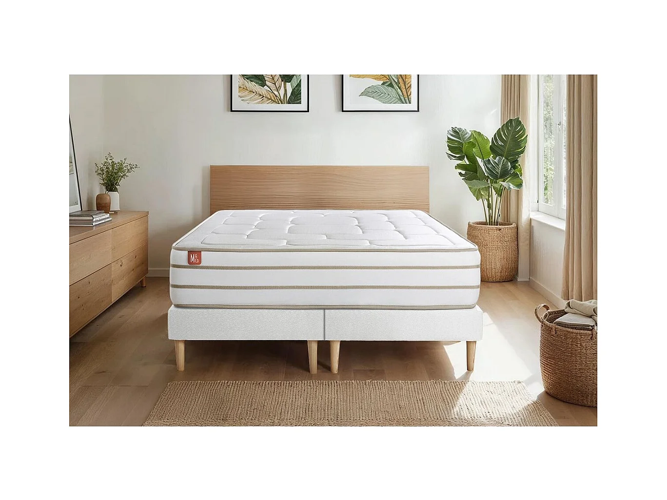 Ensemble LE DOUILLET 160x200cm Mémoire de forme BioVisco - Maxi épaisseur 26cm + double sommiers Blanc