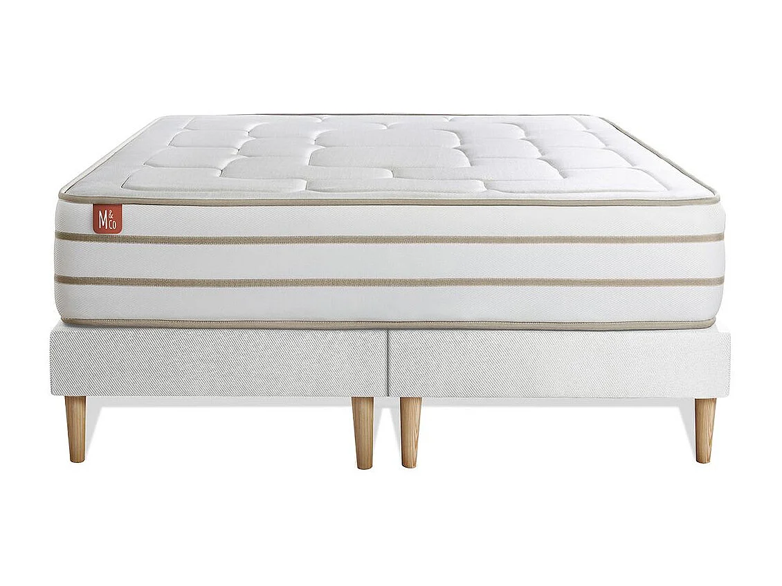 Ensemble LE DOUILLET 160x200cm Mémoire de forme BioVisco - Maxi épaisseur 26cm + double sommiers Blanc