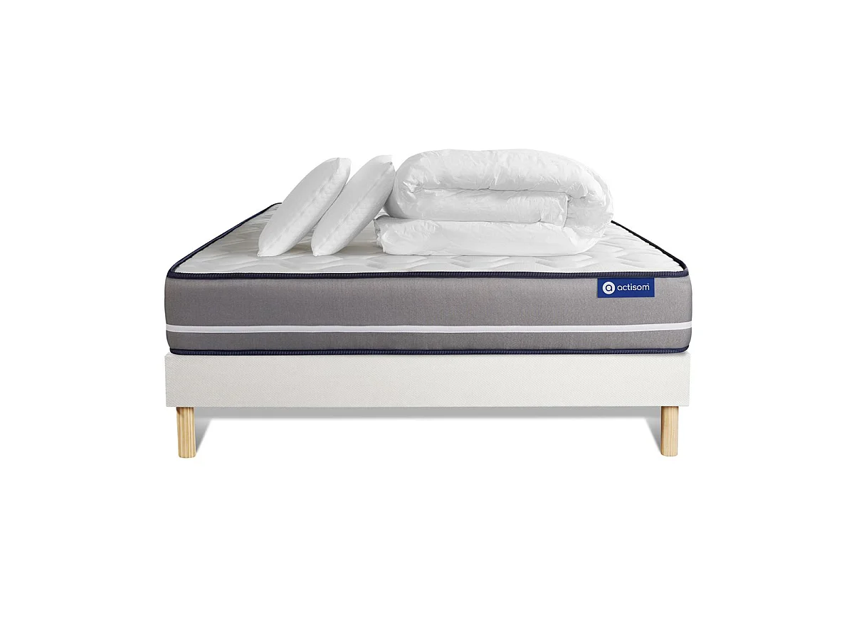 Pack prêt à dormir matelas Latex + mémoire de forme ACTILATEX PUR 180x200cm + sommier KIT blanc + 2 oreillers + couette