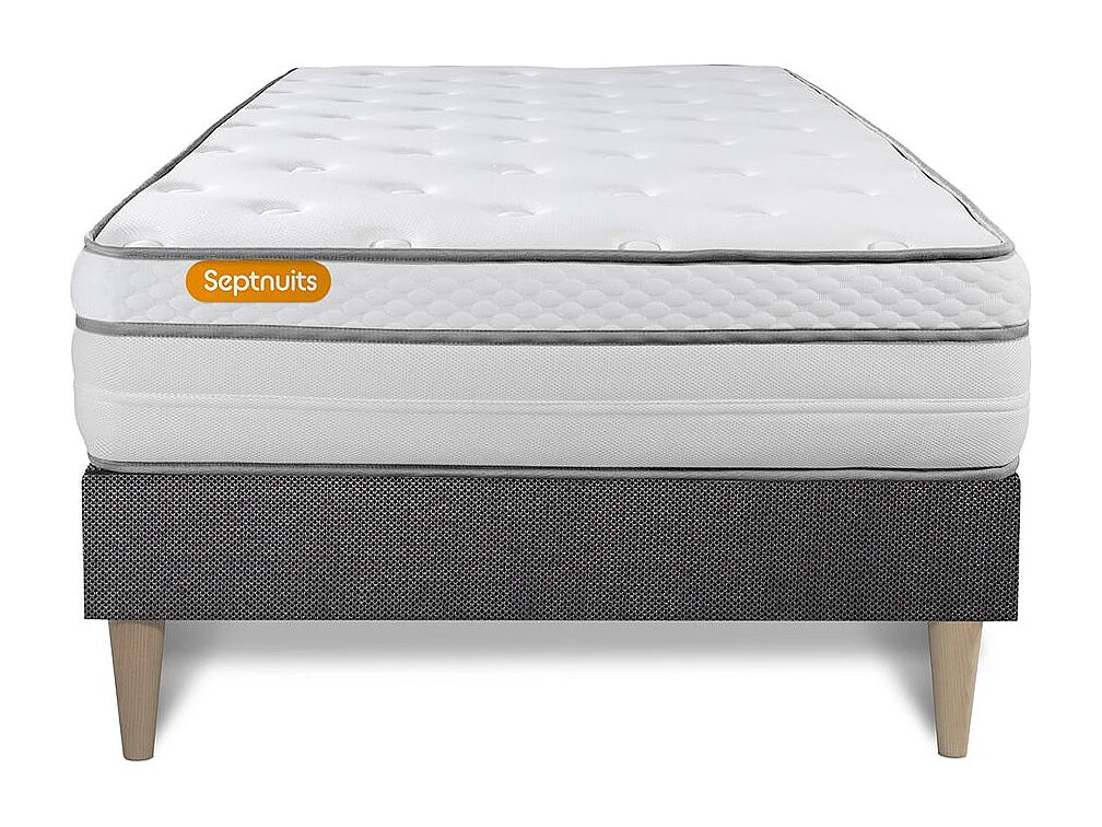 Matelas + sommier kit gris 90x190 Memo Luxe Ressorts ensachés + mémoire de forme MAXI épaisseur