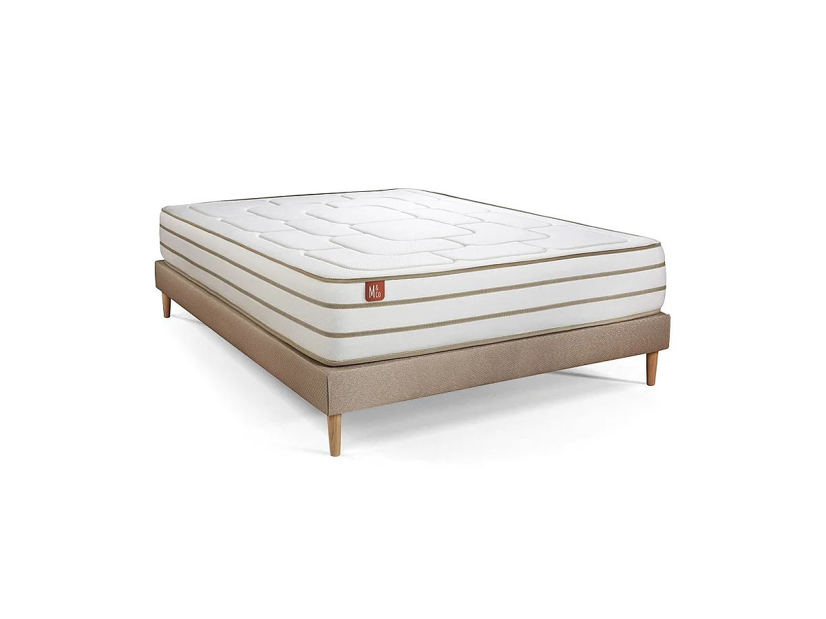 Pack prêt à dormir matelas LE DOUILLET 140x200cm Mémoire de forme BioVisco + sommier Beige + 2 oreillers + couette