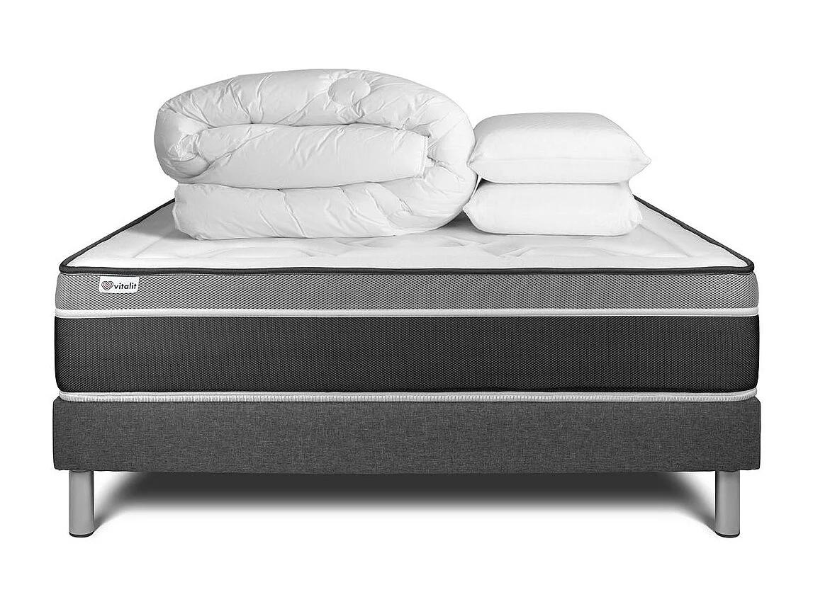 Komplettpaket Bett - Matratze 140x190 cm + Boxspringbett mit Lattenrost (im Set) + 2 Kopfkissen + Bettdecke - Vital Care