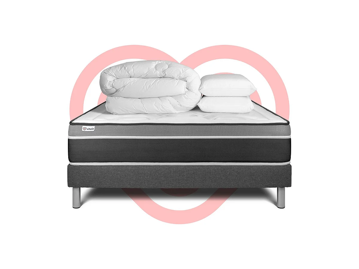 Pack prêt à dormir VITAL CARE 140 x 190 cm sommier Kit gris