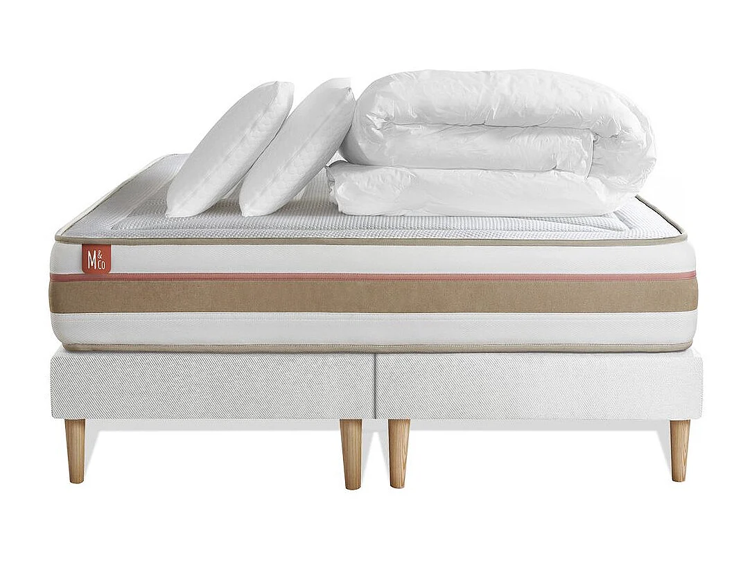 Pack prêt à dormir matelas LE TENDRE 180x200 Ressorts ensachés + Mémoire de forme + double sommiers Blanc