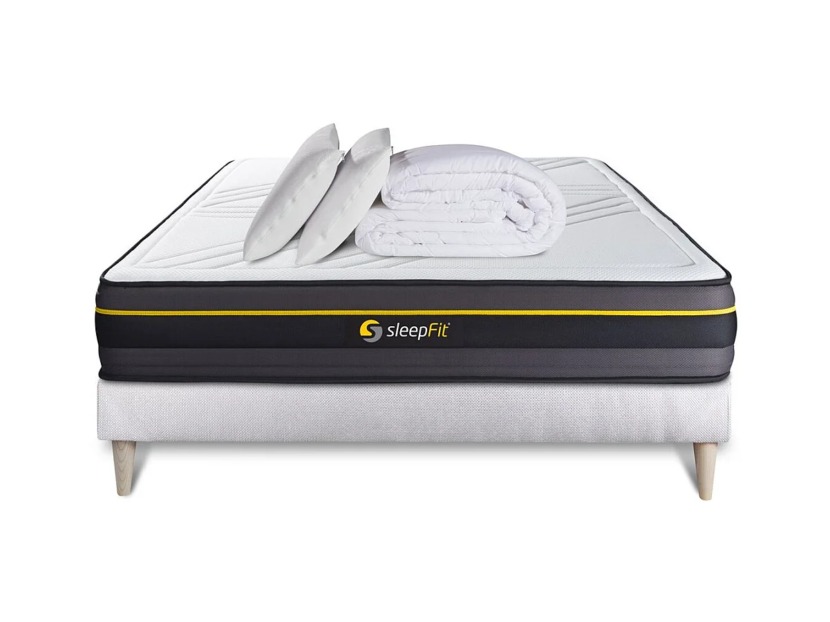 Pack matelas ACTIVE 140x190 + sommier blanc + Couette + 2 oreillers