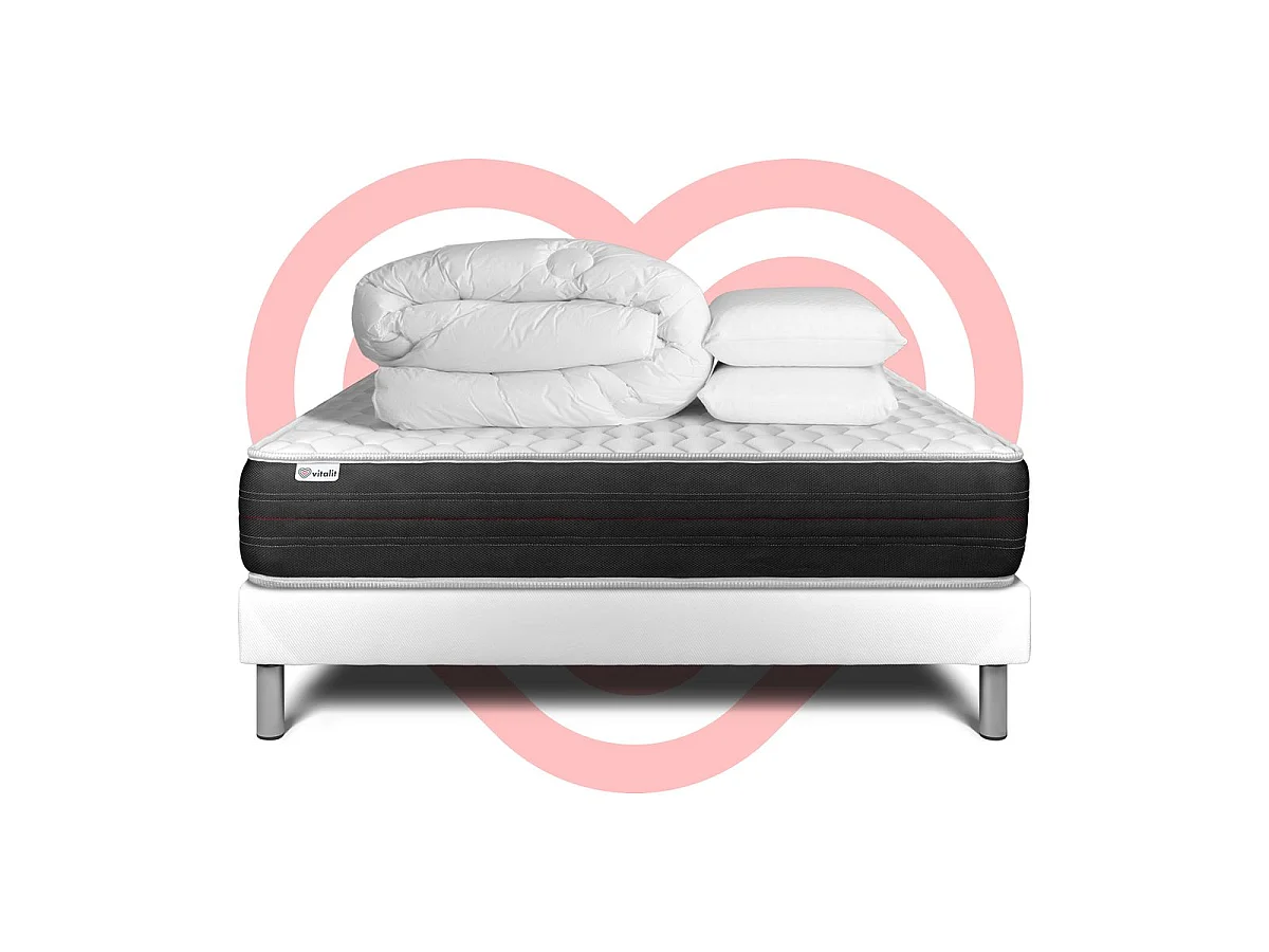 Compleet bedpakket - Matras 160x200 cm + Boxspring met lattenbodem (in kit) + 2 kussens + Dekbed - Vitalspring