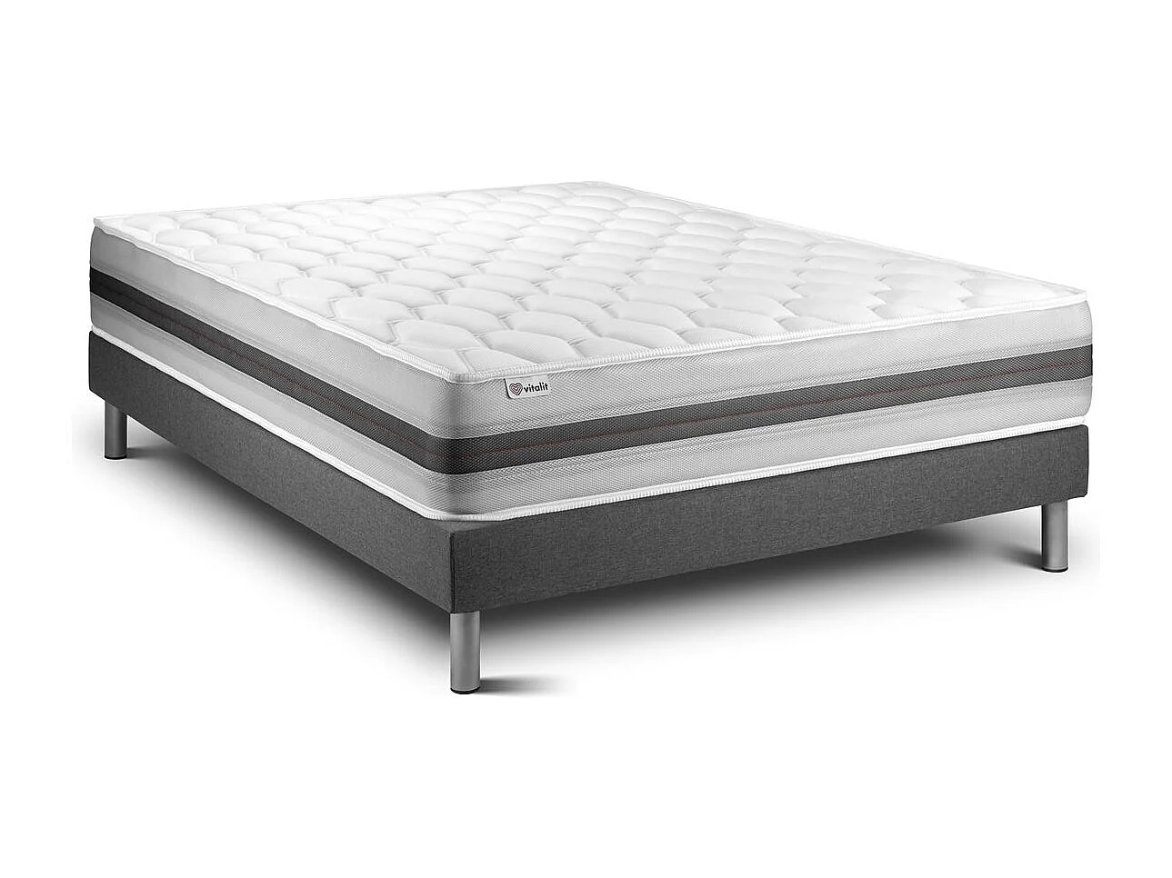 Conjunto de estrado gris + Colchão VITALIT VITALSPRING RECOVER ( 160 x 200 cm - Molas ensacadas e espuma viscoelástica )