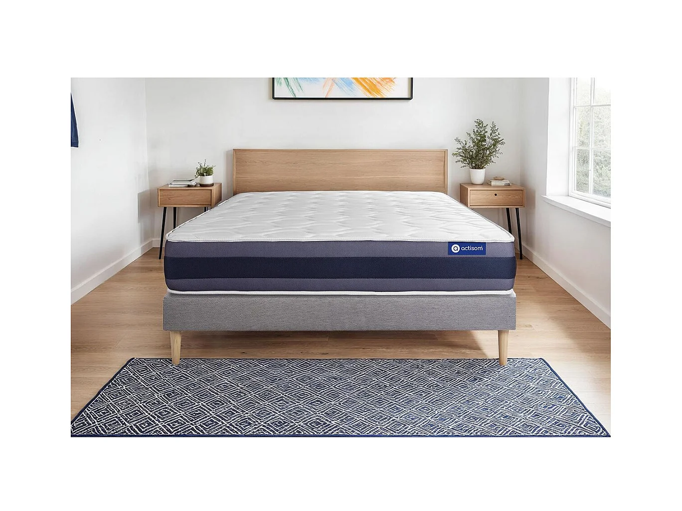 Ensemble matelas Mémoire de forme ACTIMEMO MORPHO 200x200 Maxi épaisseur 5zones de confort + sommier KIT gris