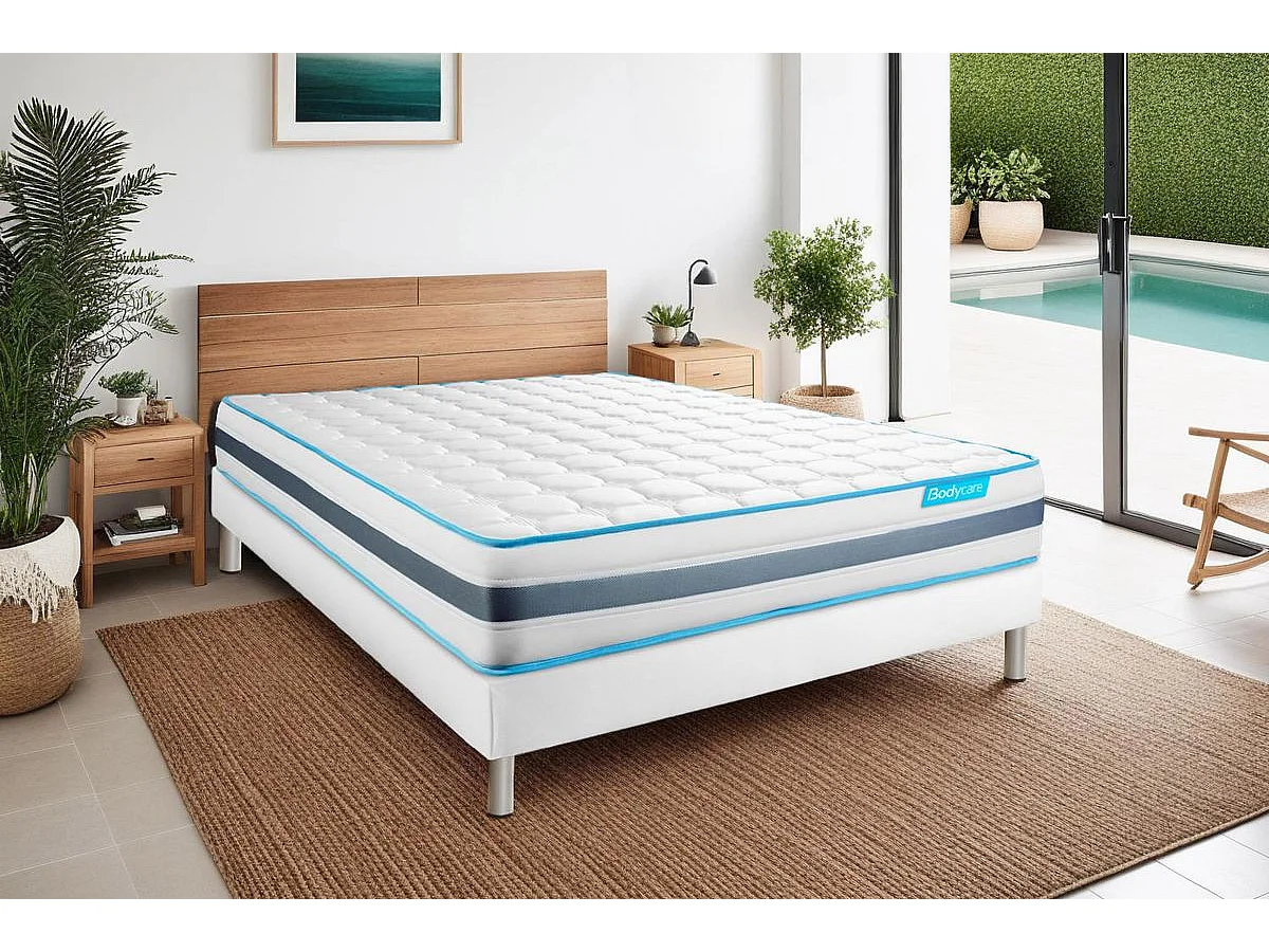 Ensemble 90x190 matelas BodyFlex ressorts ensachés et mémoire de forme + sommier kit blanc