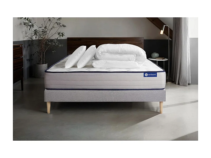 Pack prêt à dormir matelas Ressorts ensachés + Mémoire de forme ACTIFLEX FORM 200x200 + sommier KIT gris +2oreillers+couette