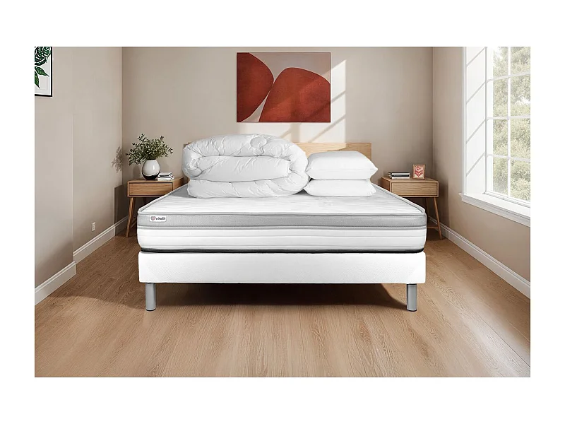 Compleet bedpakket - Matras 180x200 cm + Lattenbodem (set) + 2 kussens + Dekbed - Vital Relax