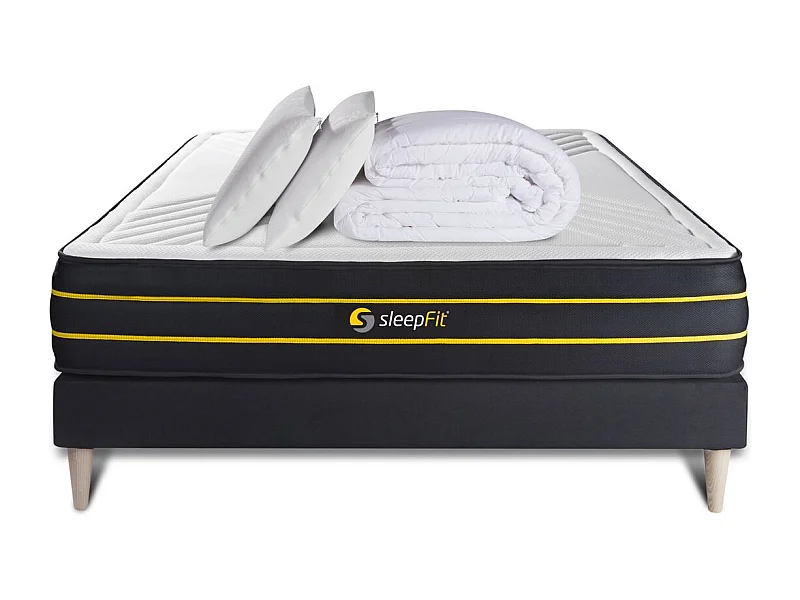 Pack matelas ULTRA 140x200 + sommier noir + Couette + 2 oreillers