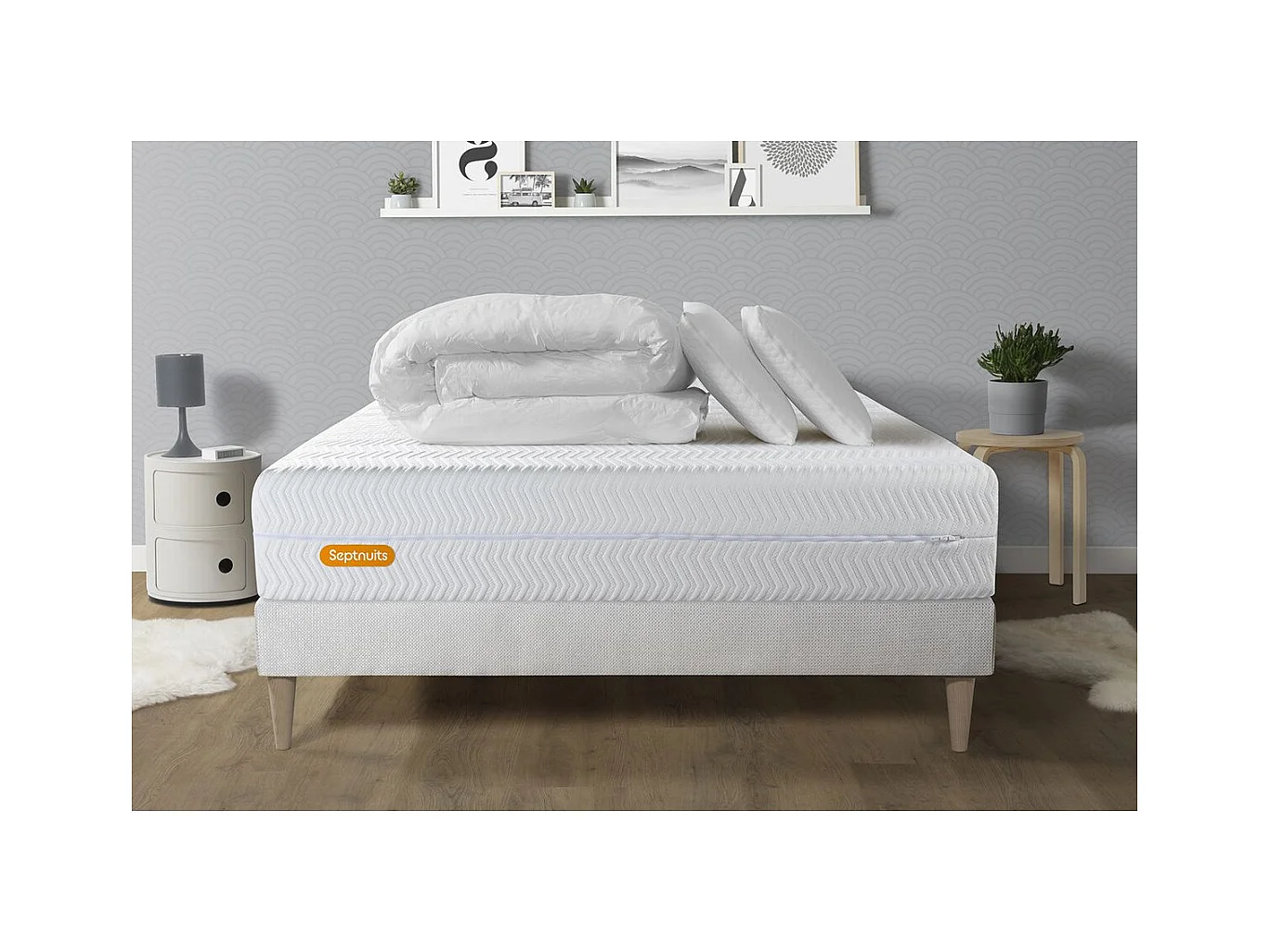 PACK Matelas + sommier kit blanc 180x200 Memo Bio Mousse à mémoire de forme Maxi épaisseur + Couette + 2 oreillers