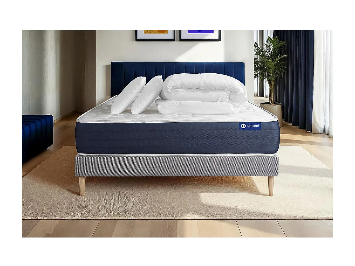 Compleet bedpakket - Matras 200x200 cm + Lattenbodem (kit) + 2 kussens + Dekbed - Actimemo Sleep