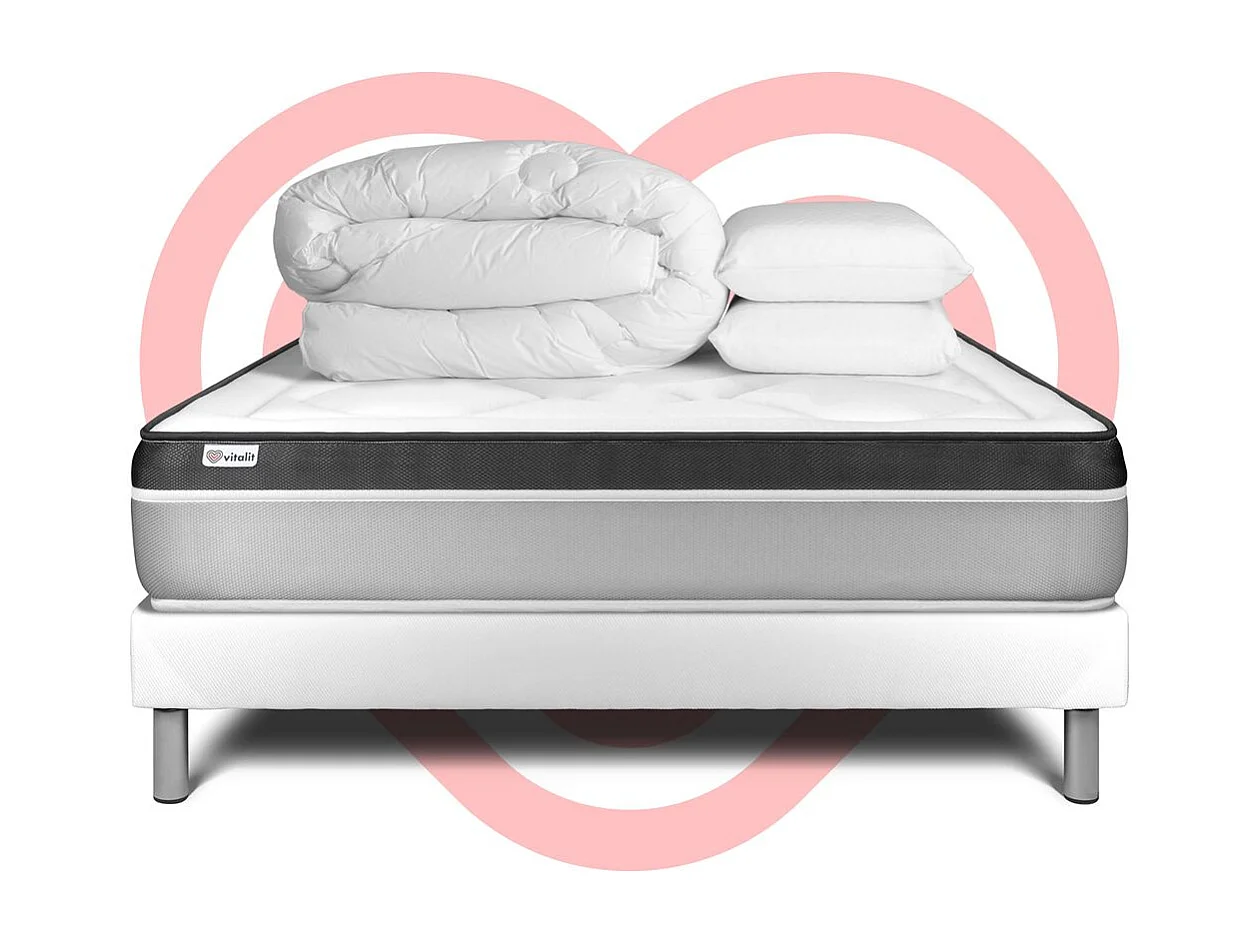 Compleet bedpakket - Matras 140x190 cm + Boxspring met lattenbodem (in kit) + 2 kussens + Dekbed - Vital Ergo