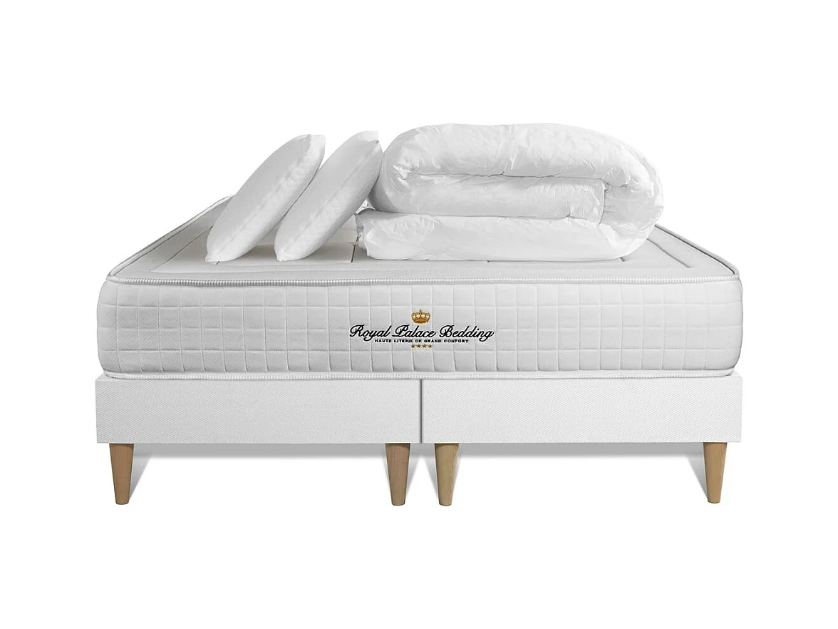 Pack matelas à mémoire de forme maxi épaisseur Balmoral 160x200cm + double sommier 80x200 cm + 2 oreillers + 1 couette