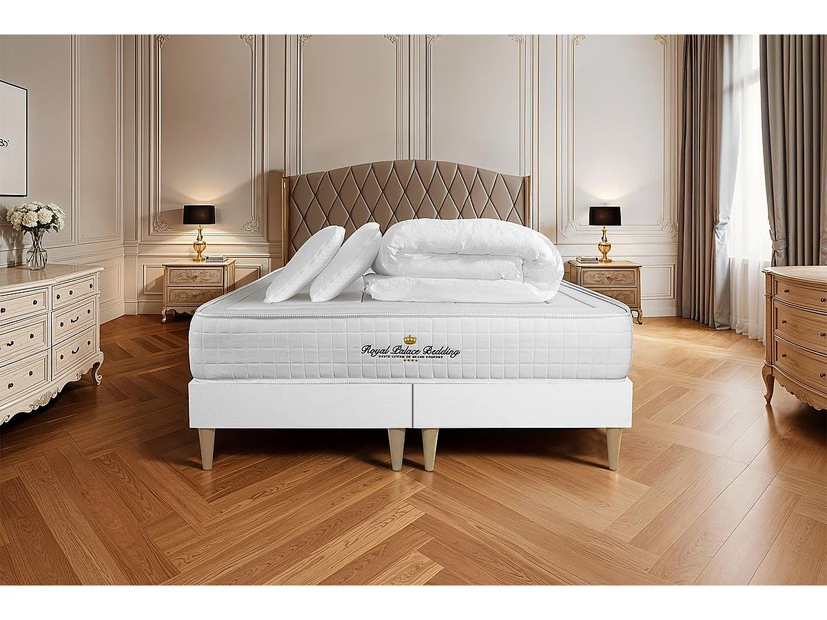 Pack matelas à mémoire de forme maxi épaisseur Balmoral 160x200cm + double sommier 80x200 cm + 2 oreillers + 1 couette