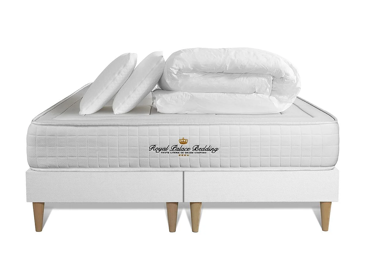 Pack matelas à mémoire de forme maxi épaisseur Balmoral 160x200cm + double sommier 80x200 cm + 2 oreillers + 1 couette
