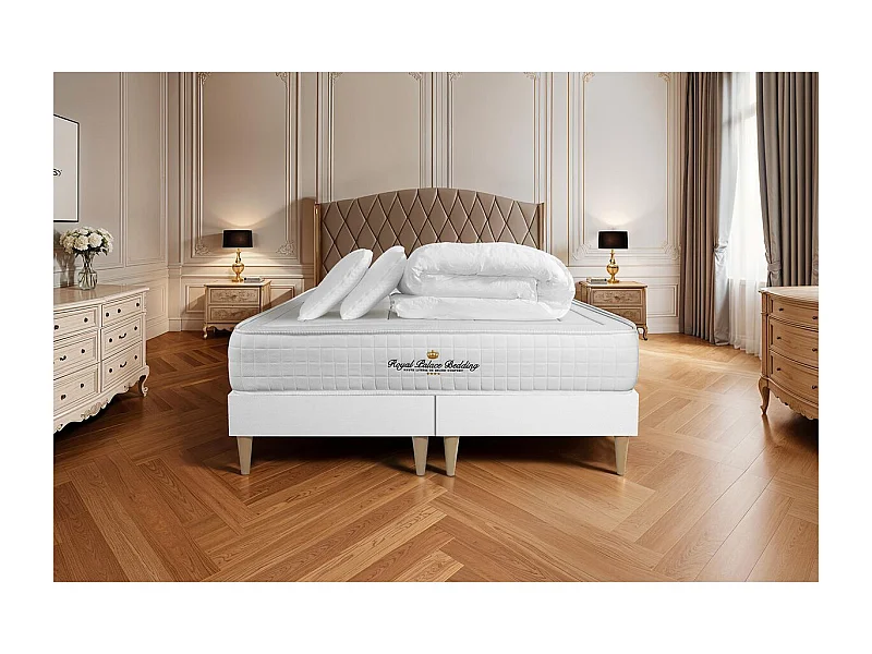Pack matelas à mémoire de forme maxi épaisseur Balmoral 160x200cm + double sommier 80x200 cm + 2 oreillers + 1 couette