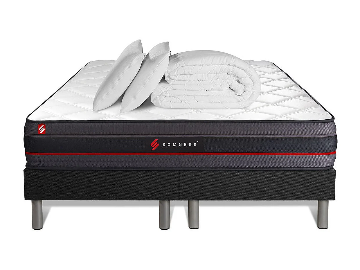 Pack matelas REGEN 180x200 + double sommiers noir 90x200 + Couette + 2 oreillers