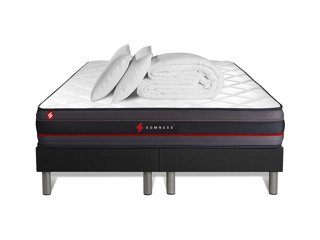 Pack matelas REGEN 180x200 + double sommiers noir 90x200 + Couette + 2 oreillers