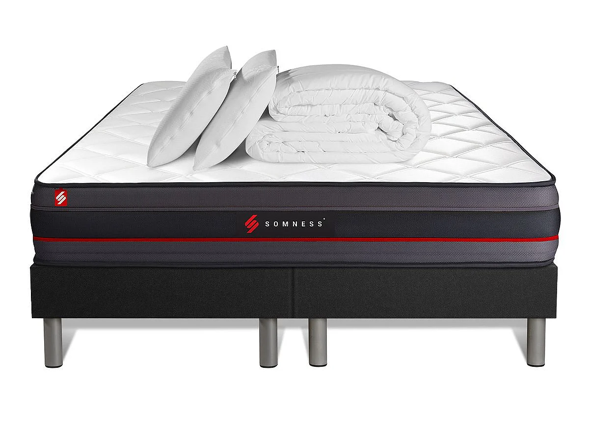 Pack matelas REGEN 180x200 + double sommiers noir 90x200 + Couette + 2 oreillers