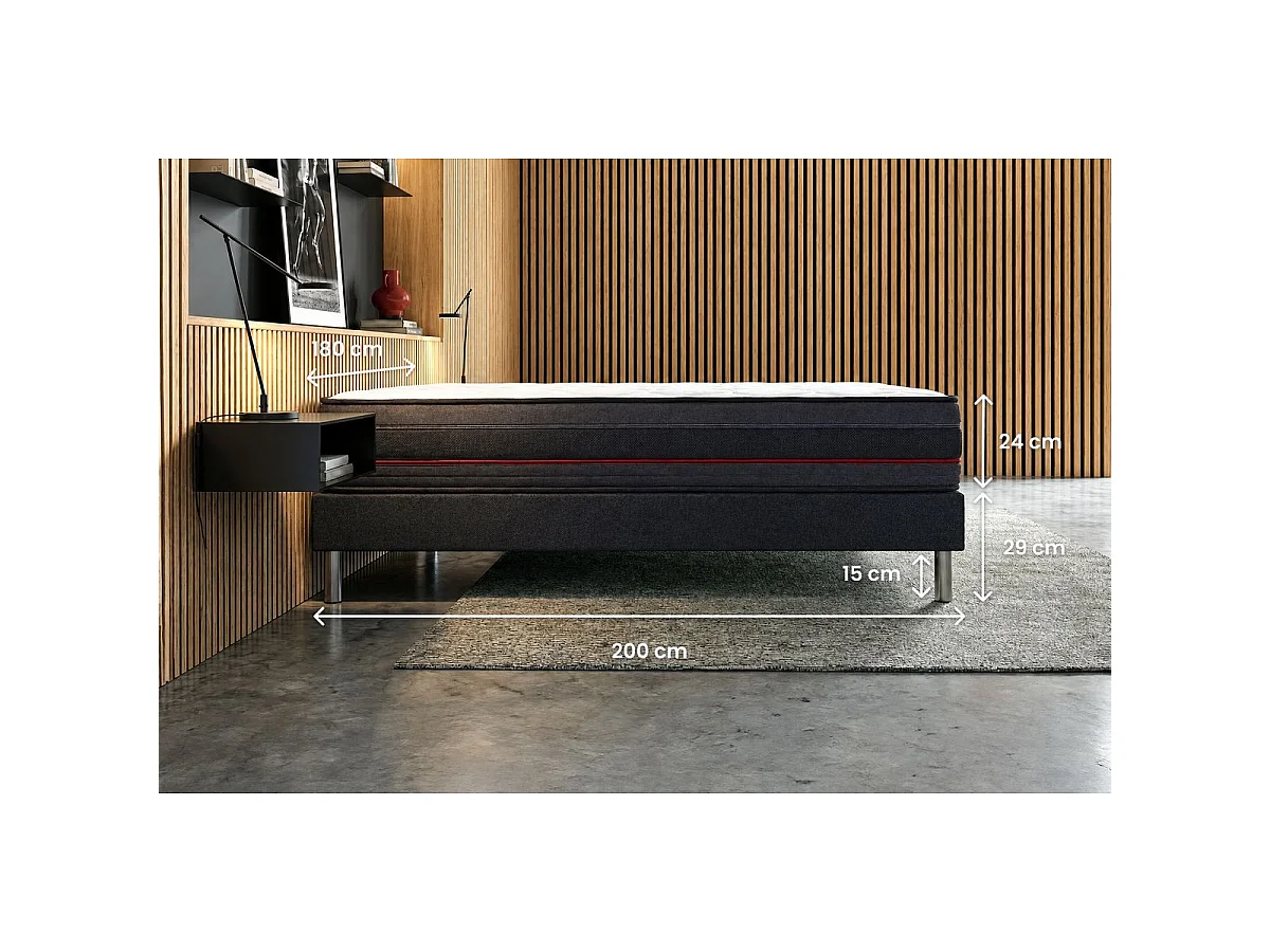 Pack matelas REGEN 180x200 + double sommiers noir 90x200 + Couette + 2 oreillers