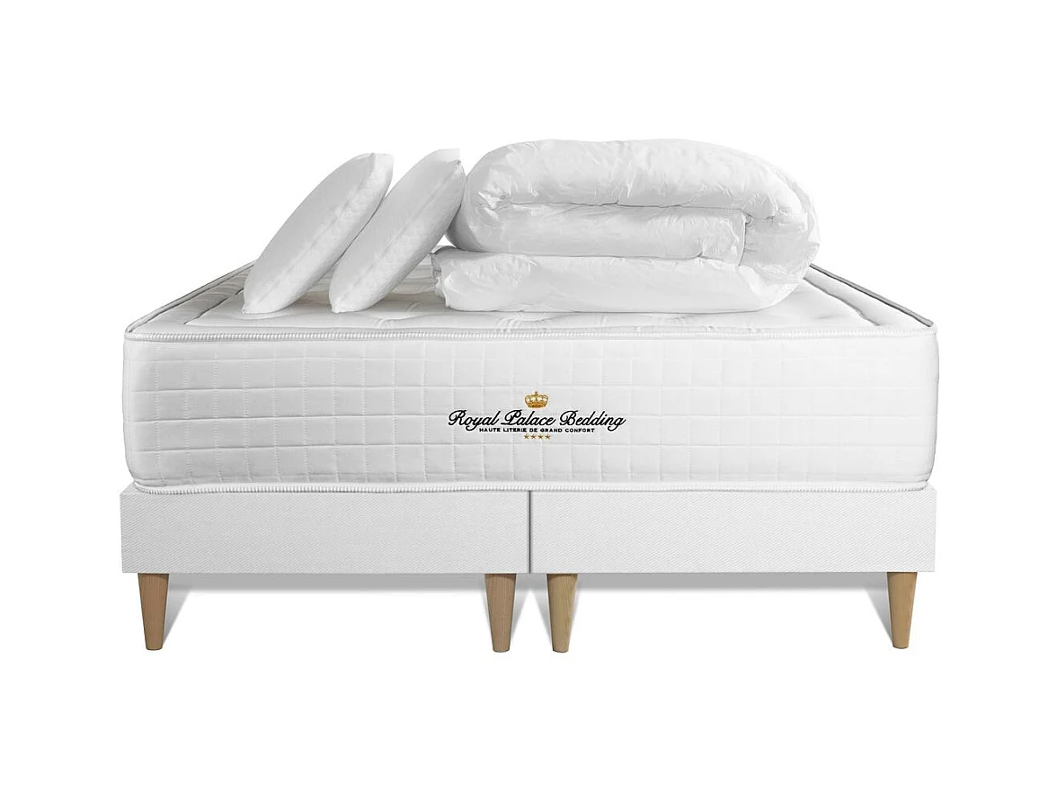 Pack matelas à mémoire de forme maxi épaisseur Buckingham 140x190cm + 2 oreillers + 1 couette 240x220cm