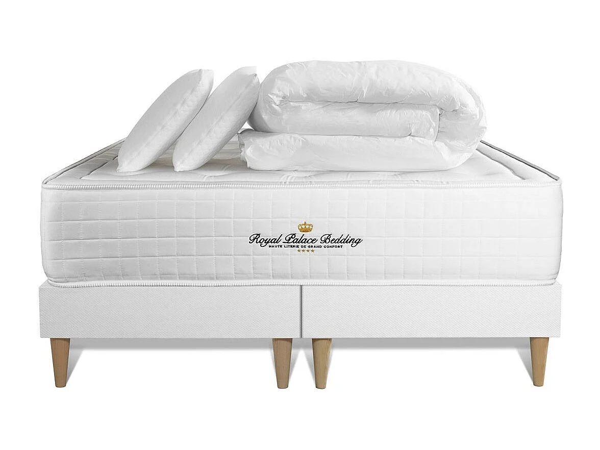Pack matelas à mémoire de forme maxi épaisseur Buckingham 140x190cm + 2 oreillers + 1 couette 240x220cm