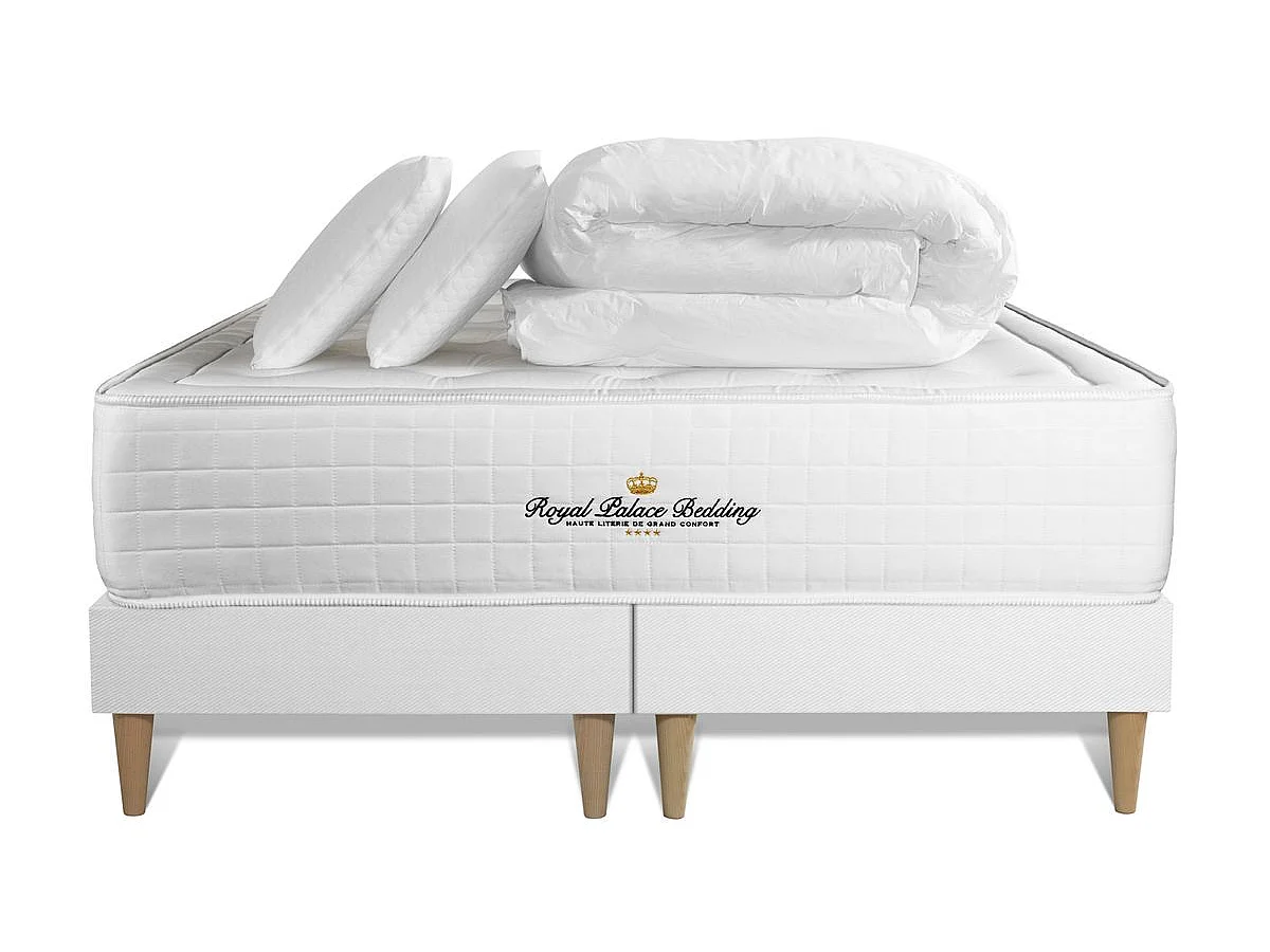 Pack matelas à mémoire de forme maxi épaisseur Buckingham 140x190cm + 2 oreillers + 1 couette 240x220cm