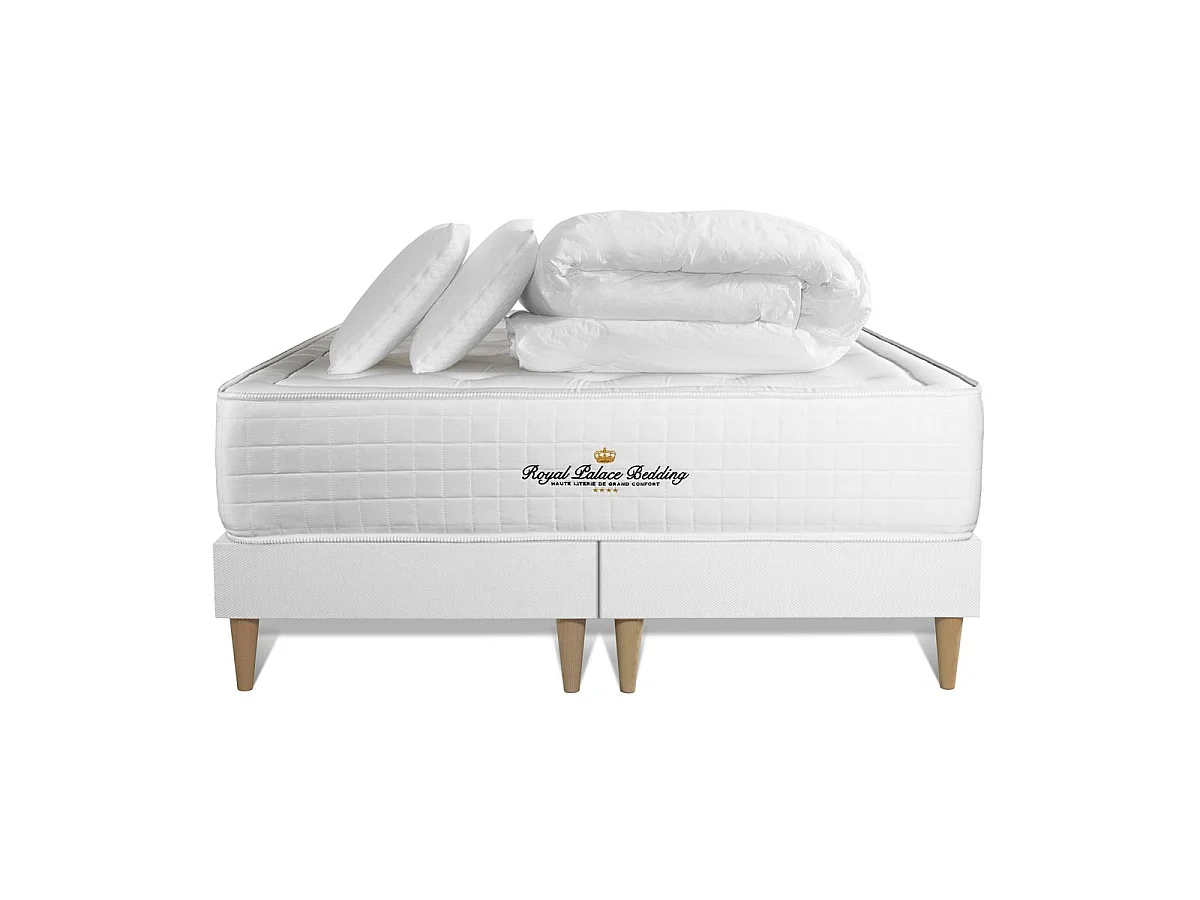 Pack matelas à mémoire de forme maxi épaisseur Buckingham 140x190cm + 2 oreillers + 1 couette 240x220cm