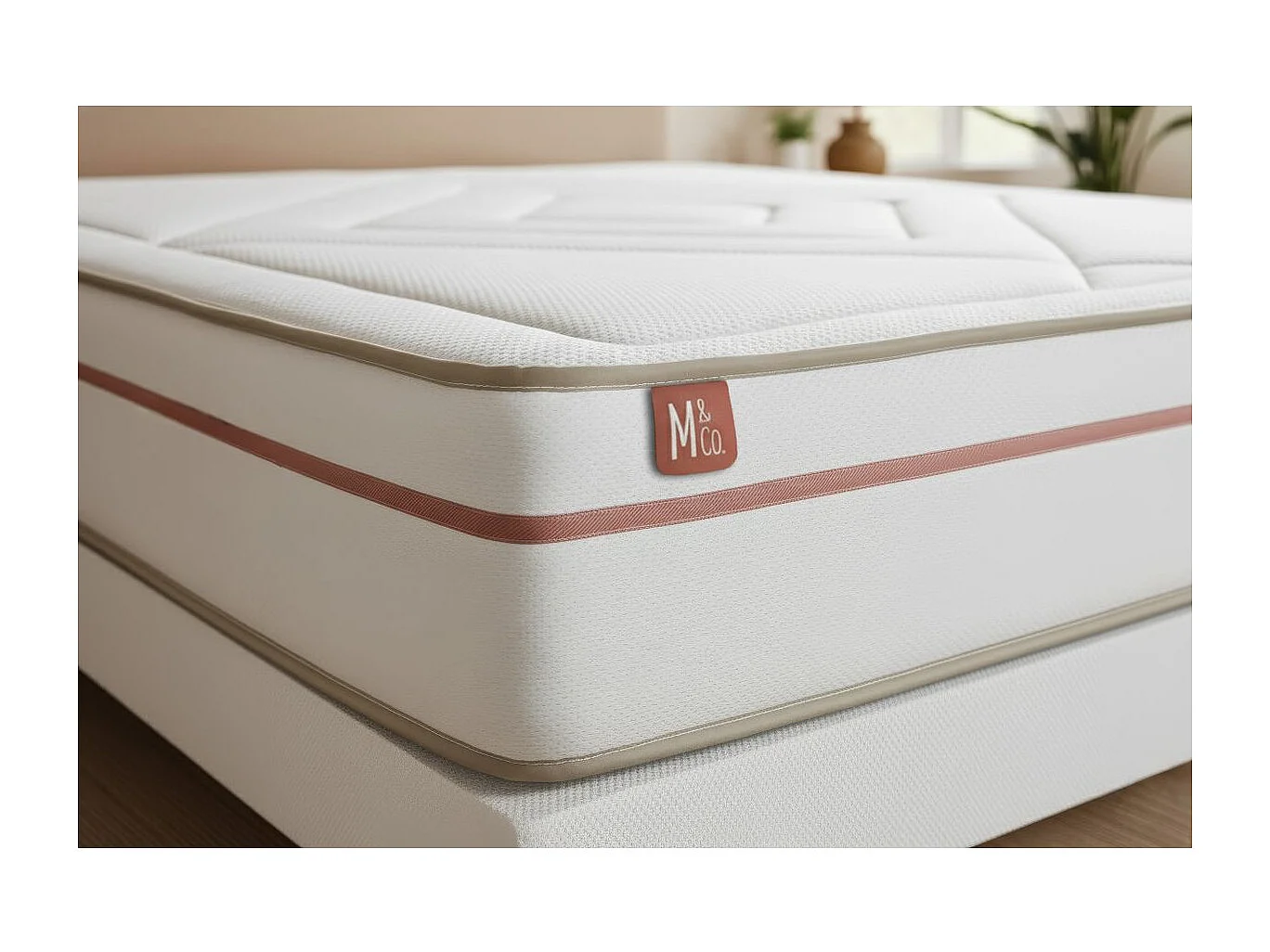 Ensemble LE PAISIBLE 90x190cm Mémoire de forme BioVisco - Ep. 24cm + sommier Beige