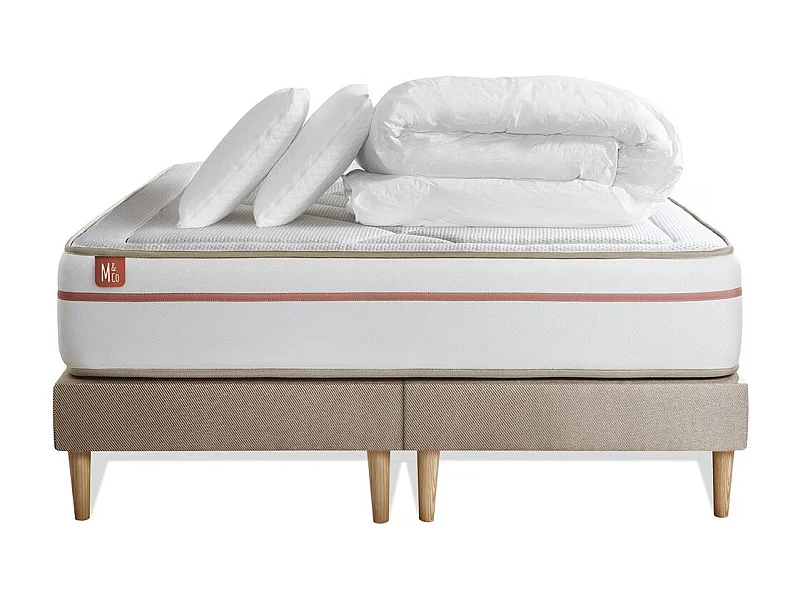 Pack prêt à dormir matelas LE PAISIBLE 160x200cm Mémoire de forme BioVisco + double sommiers Beige + 2 oreillers + couette