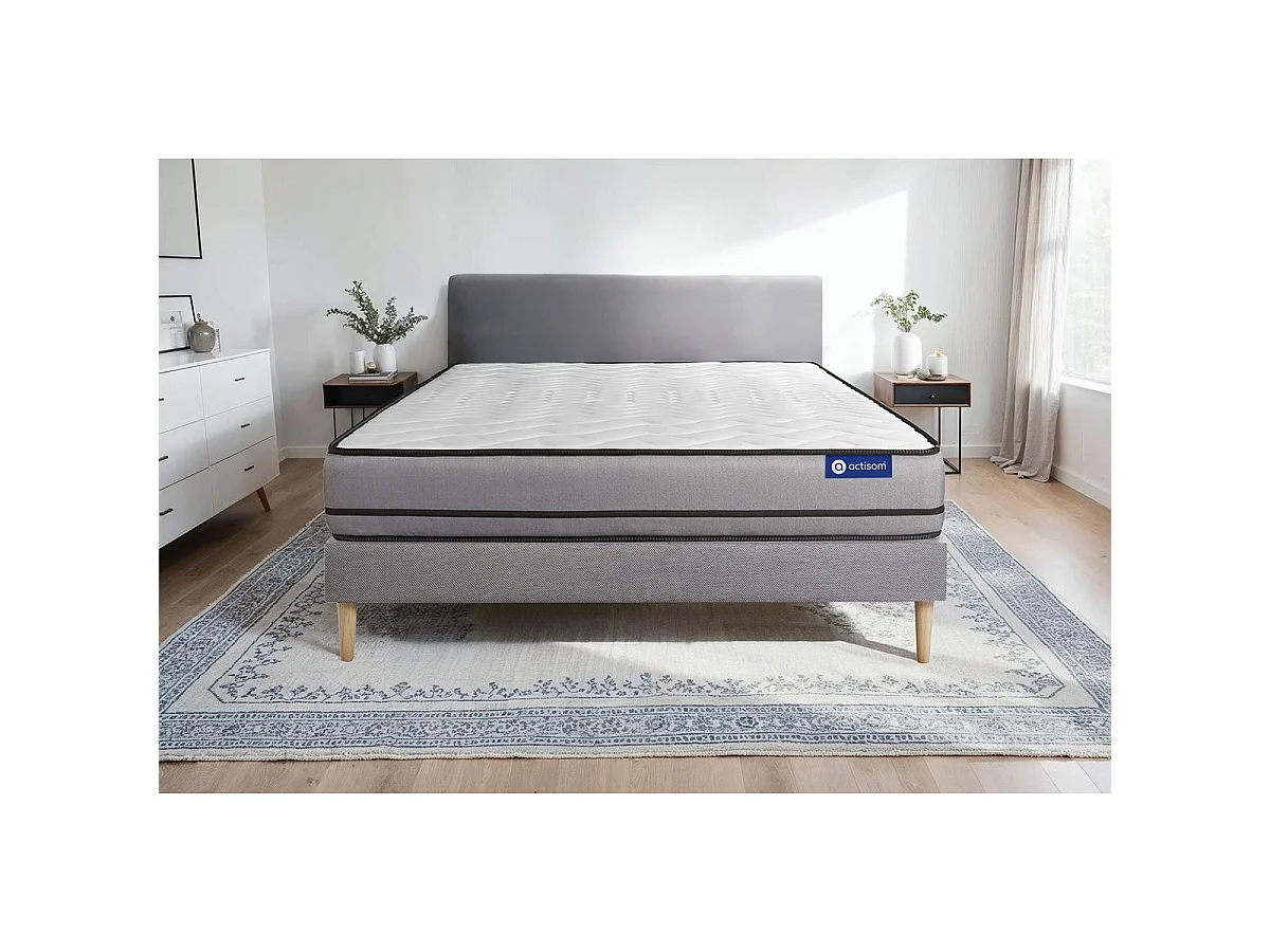 Ensemble matelas ACTILATEX 90x200cm 2 faces à MÉMOIRE DE FORME + LATEX 3zones de confort + sommier KIT gris