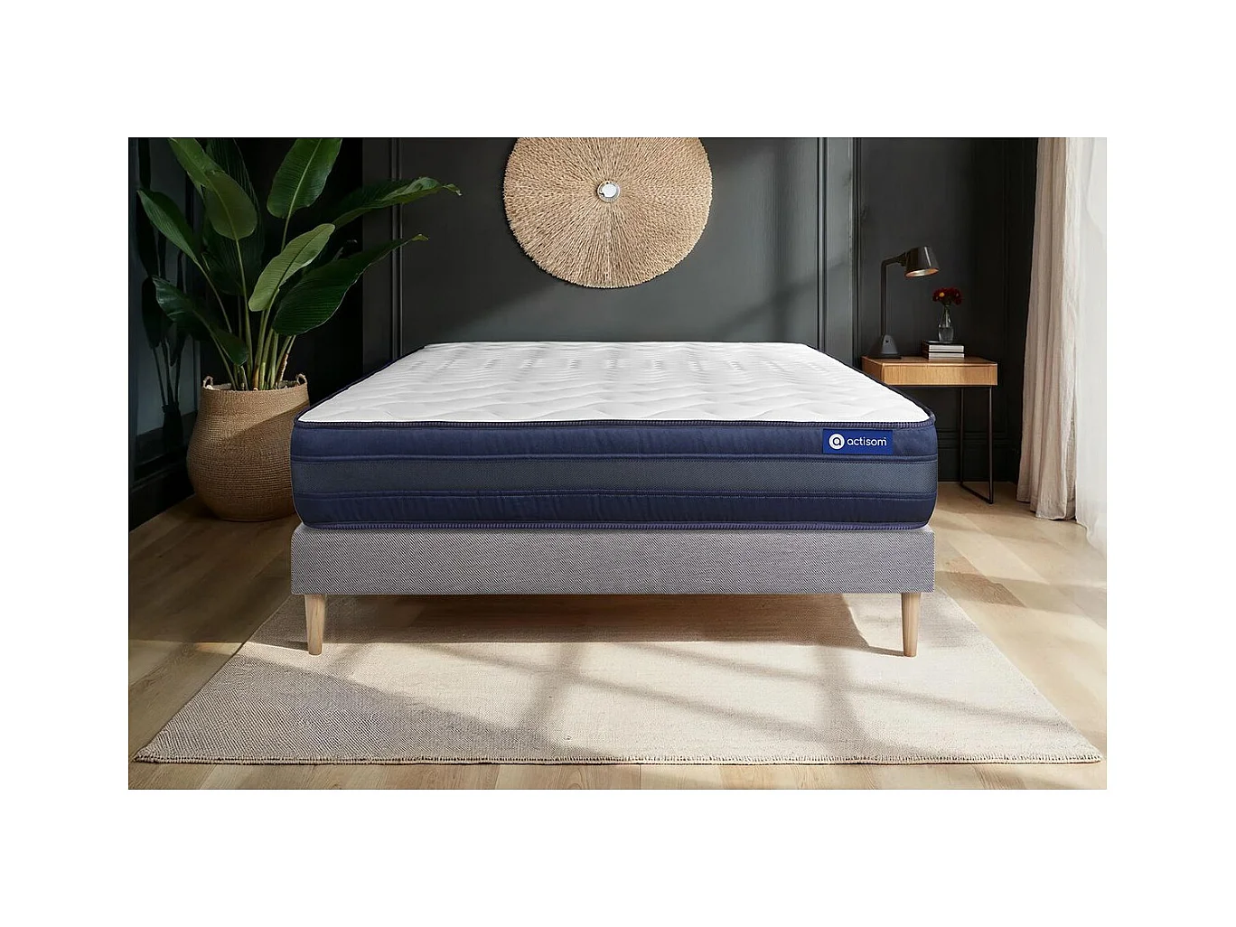 Ensemble matelas ACTIMEMO TECH 140x200 Mémoire de forme Maxi épaisseur 5zones de confort + sommier KIT gris