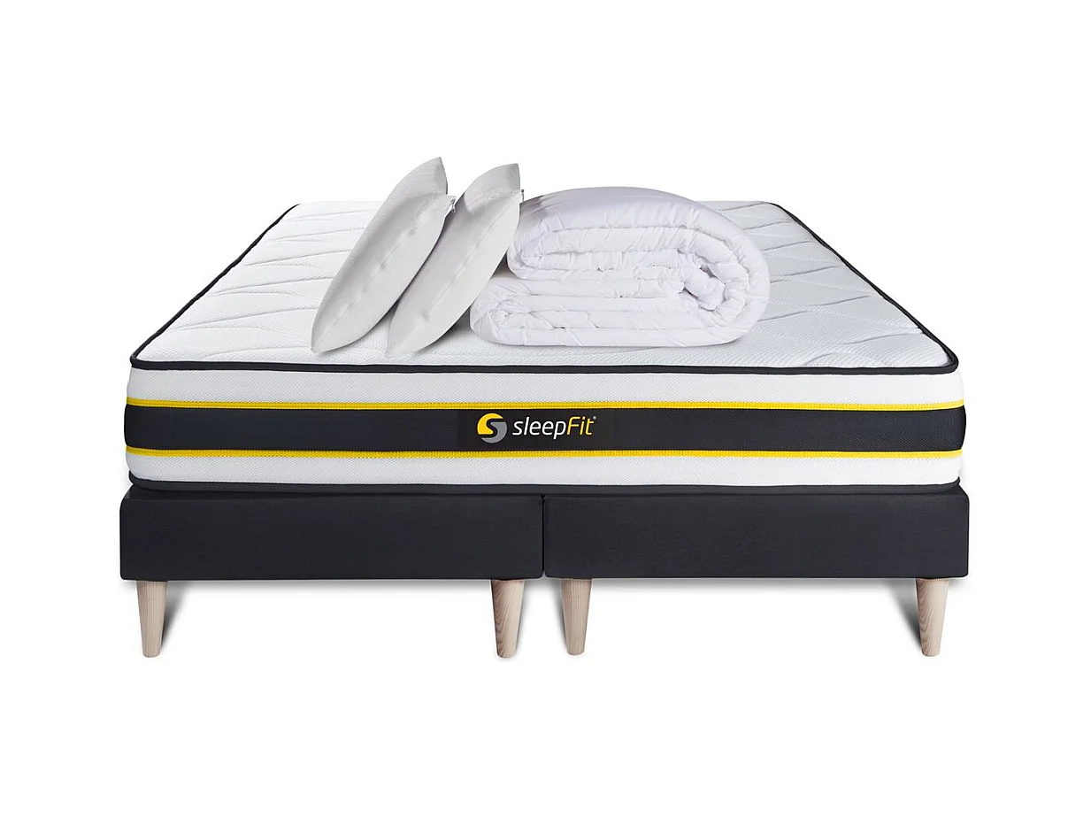 Pack matelas FLEXY 180x200 + double sommiers noir 90x200 + Couette + 2 oreillers