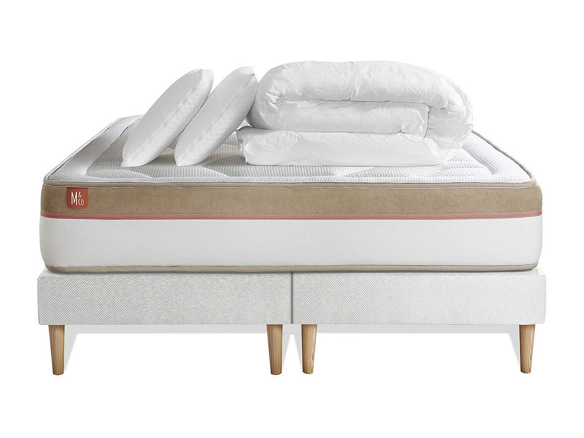Pack prêt à dormir matelas LE COSY 160x200cm Mémoire de forme - Ep. 30cm + double sommiers Blanc + 2 oreillers + couette
