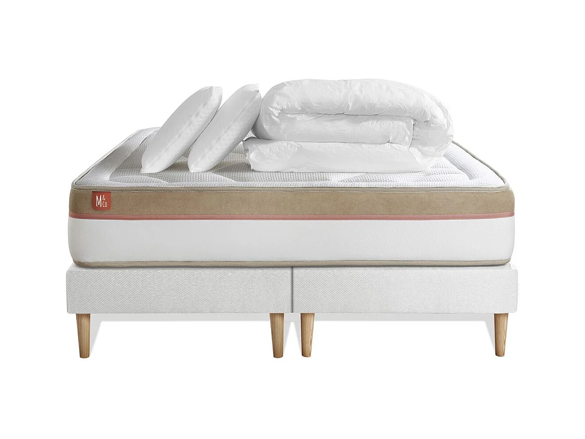 Pack prêt à dormir matelas LE COSY 160x200cm Mémoire de forme - Ep. 30cm + double sommiers Blanc + 2 oreillers + couette