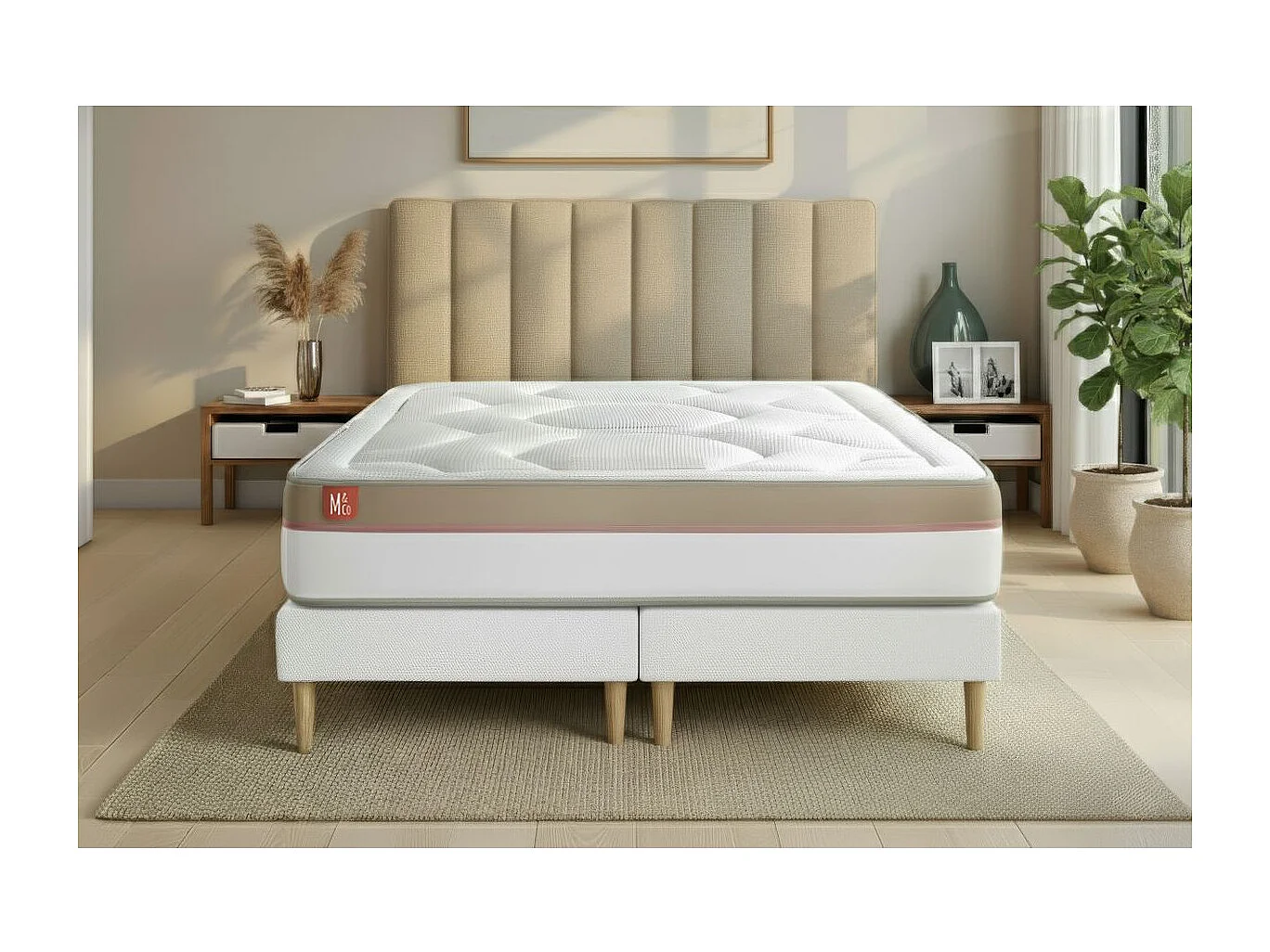 Pack prêt à dormir matelas LE COSY 160x200cm Mémoire de forme - Ep. 30cm + double sommiers Blanc + 2 oreillers + couette
