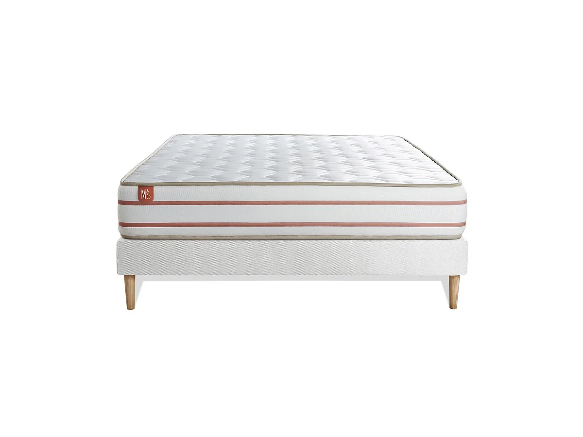 Ensemble LE DOUX 140x190cm Mémoire de forme 3 zones de confort - Ep. 24cm + sommier Blanc
