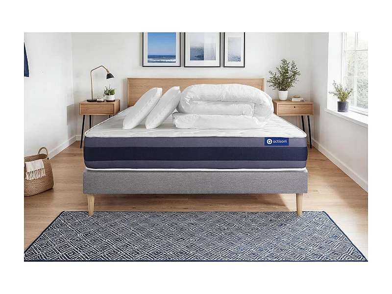 Pack prêt à dormir matelas Ressorts ensachés+Mémoire de forme ACTIFLEX MORPHO 180x200 + sommier KIT gris +2oreillers+couette
