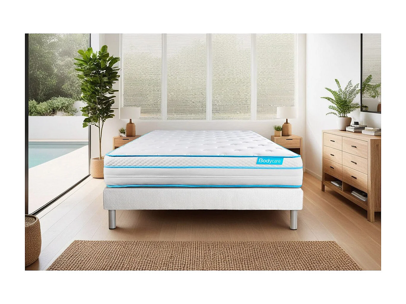 Ensemble 140x200 matelas BodyMax micro ressorts ensachés et mémoire de forme + sommier kit blanc