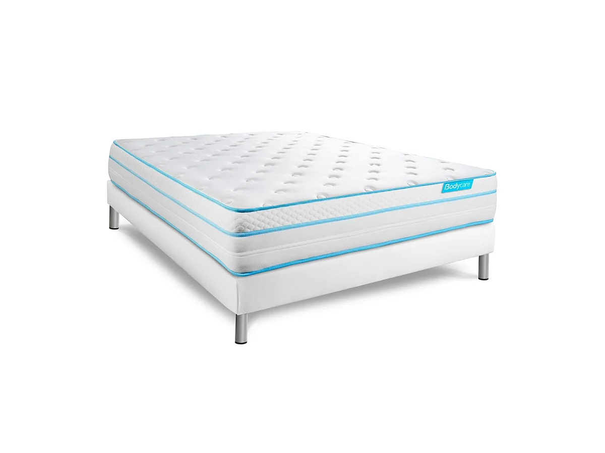 Ensemble 140x200 matelas BodyMax micro ressorts ensachés et mémoire de forme + sommier kit blanc
