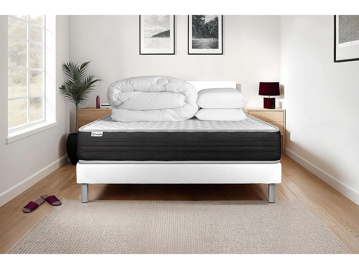 Pack prêt à dormir VITALMEMO ONE 200 x 200 cm sommier Kit blanc